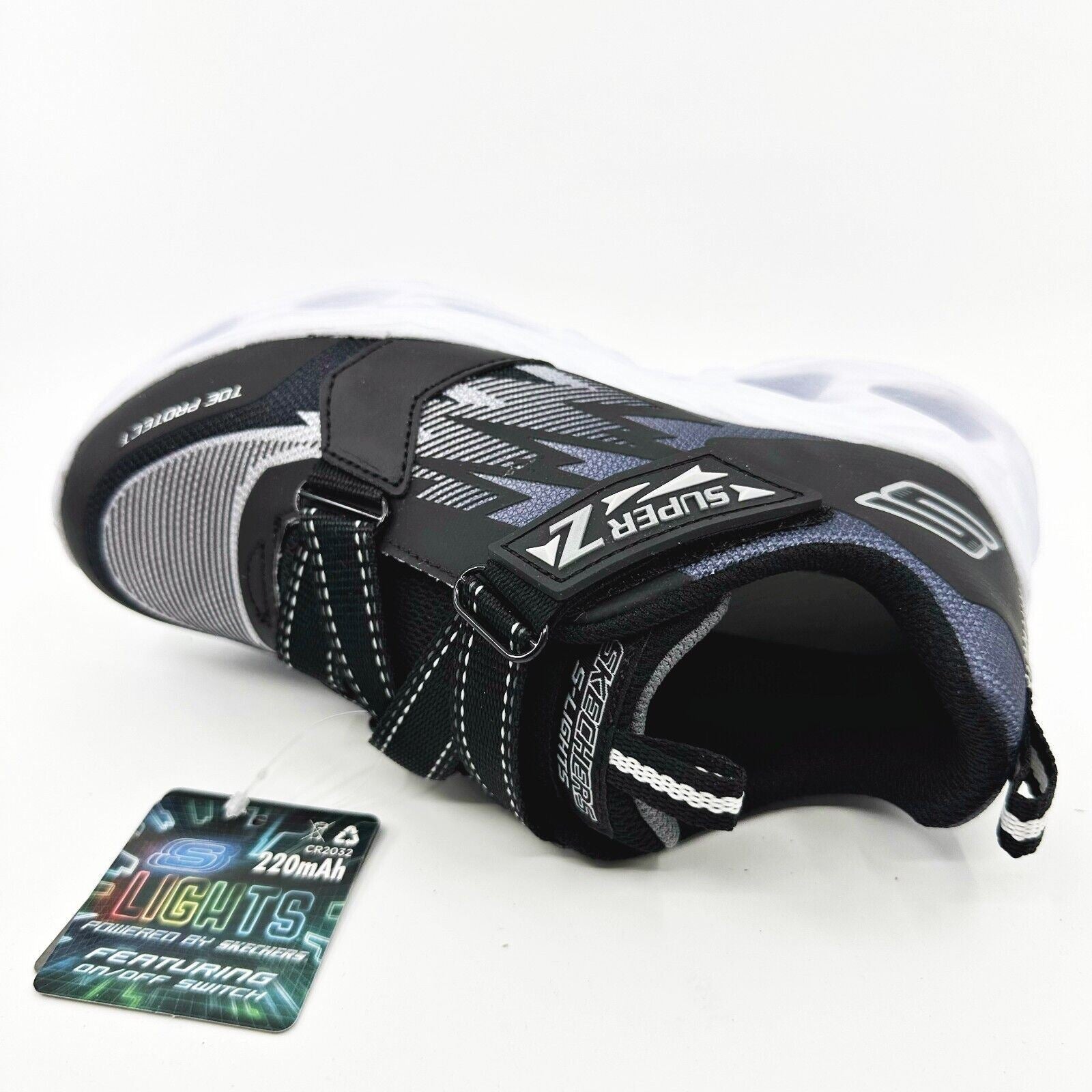 Skechers S Lights Vortex Flash Zovix Black Gray Kids Boys Size 1 Sneakers