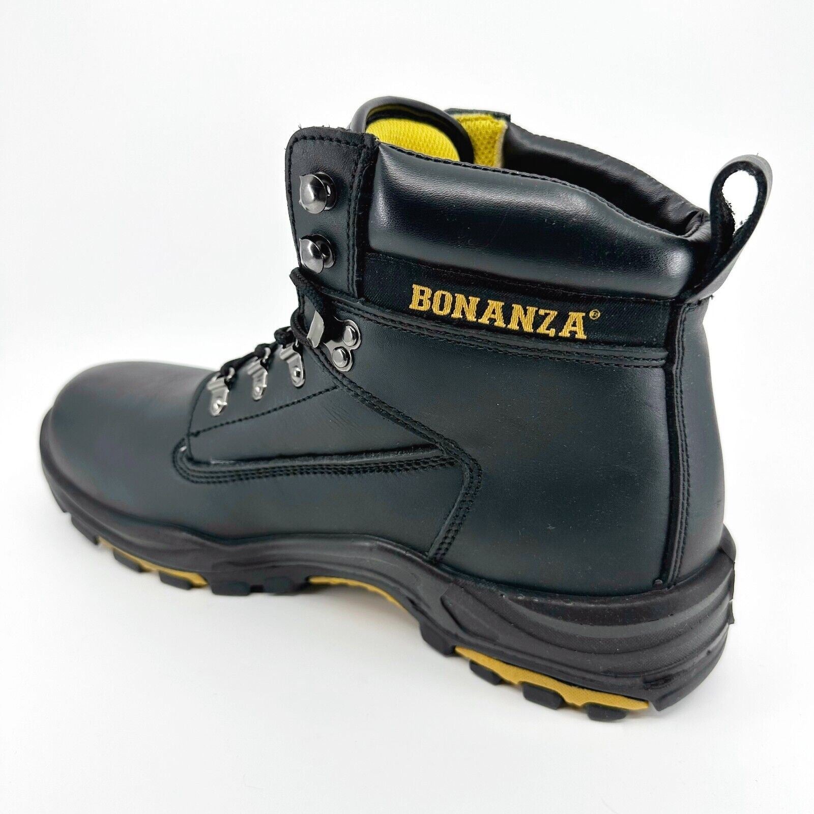 Bonanza Pro Mens Black 6" PU Injected Full Grain Leather Soft Toe Work Boots