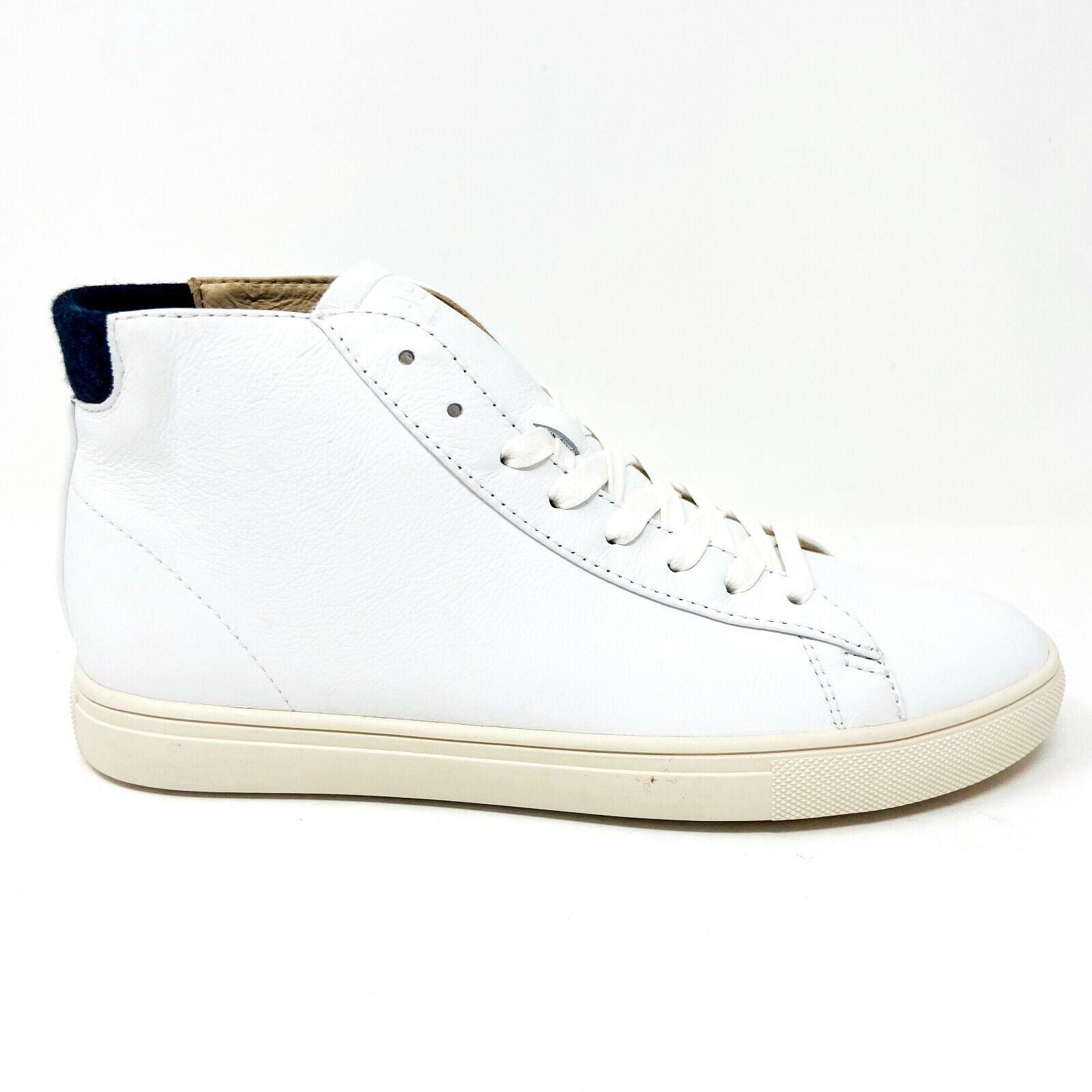 Clae Bradley Mid White Leather Black Wool Mens Premium Casual Sneakers