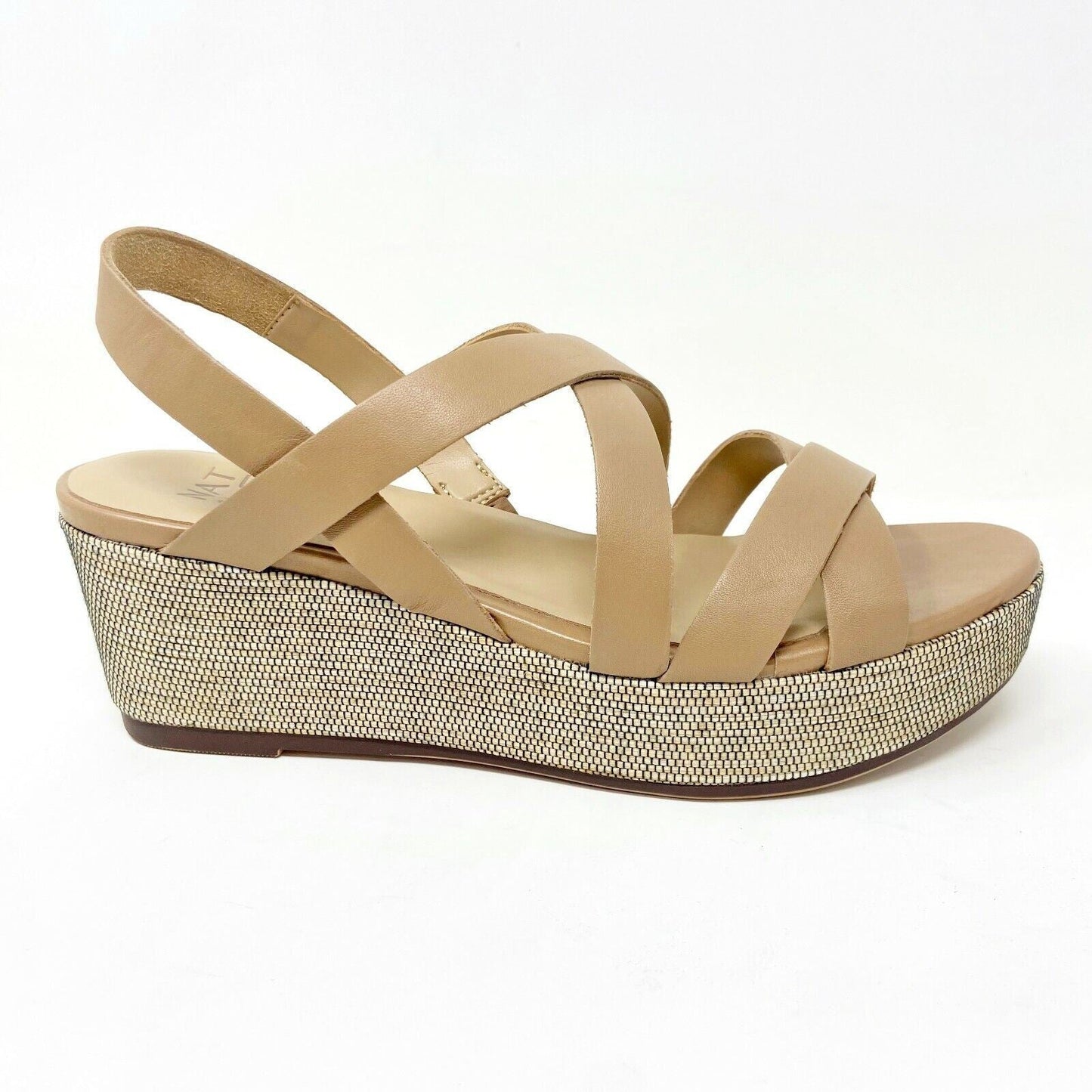 Naturalizer Unique Bamboo Tan Leather Womens Strappy Platform Wedge Sandals