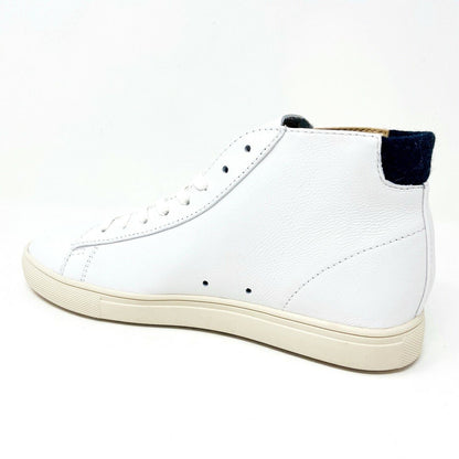 Clae Bradley Mid White Leather Black Wool Mens Premium Casual Sneakers
