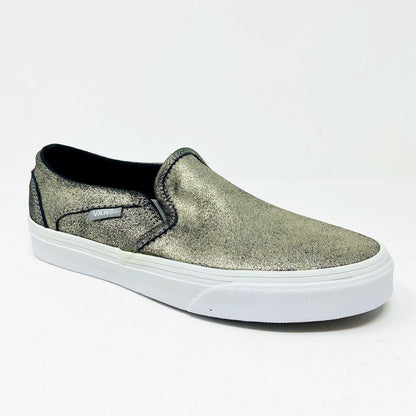Vans Asher (Metallic) Gold White Womens Classic Slip On Casual Shoes