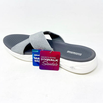 Skechers On The Go 600 Glistening Silver Womens Slip On Slide Sandals