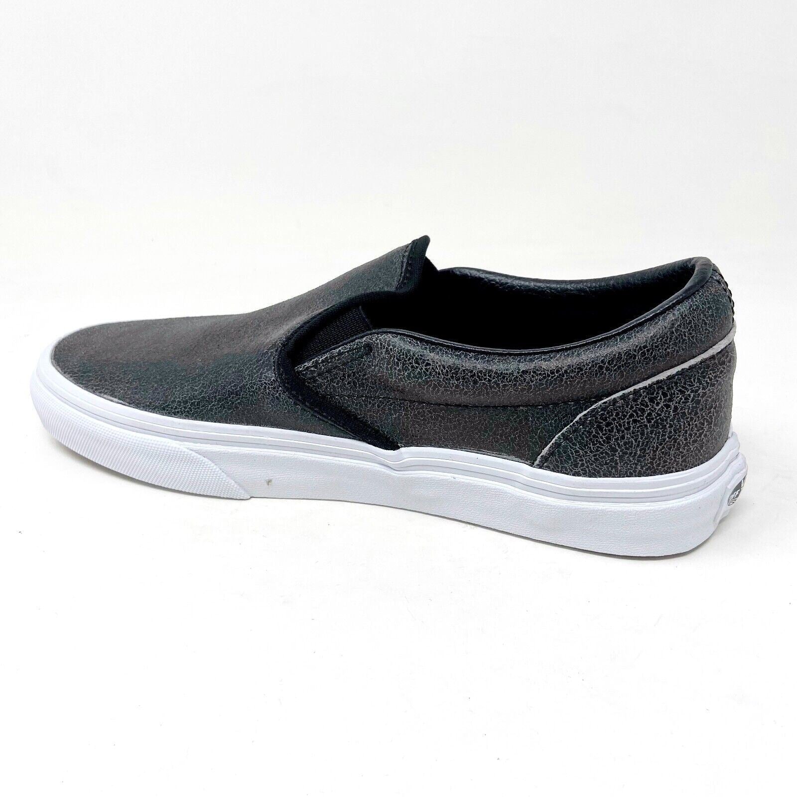 Vans Classic Slip On (Cracked Leather) Black White Womens Casual Shoes