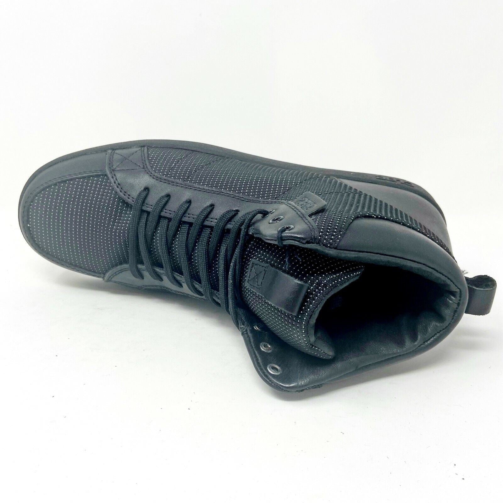 Clae Russell Black Leather Nylon Canvas Mens Mid Casual Sneakers