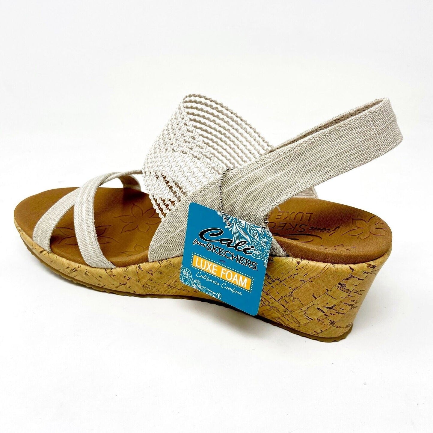 Skechers Beverlee High Tea Natural Womens Foam Wedge Strap Casual Sandals