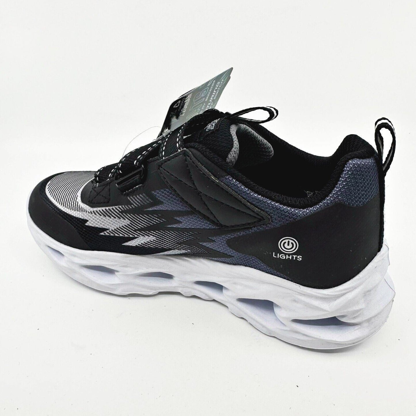 Skechers S Lights Vortex Flash Zovix Black Gray Kids Boys Size 1 Sneakers