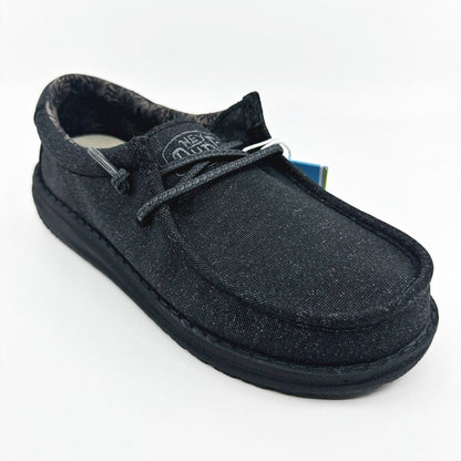 Hey Dude Wally Youth Basic Black Kids Comfort Slip On Shoes