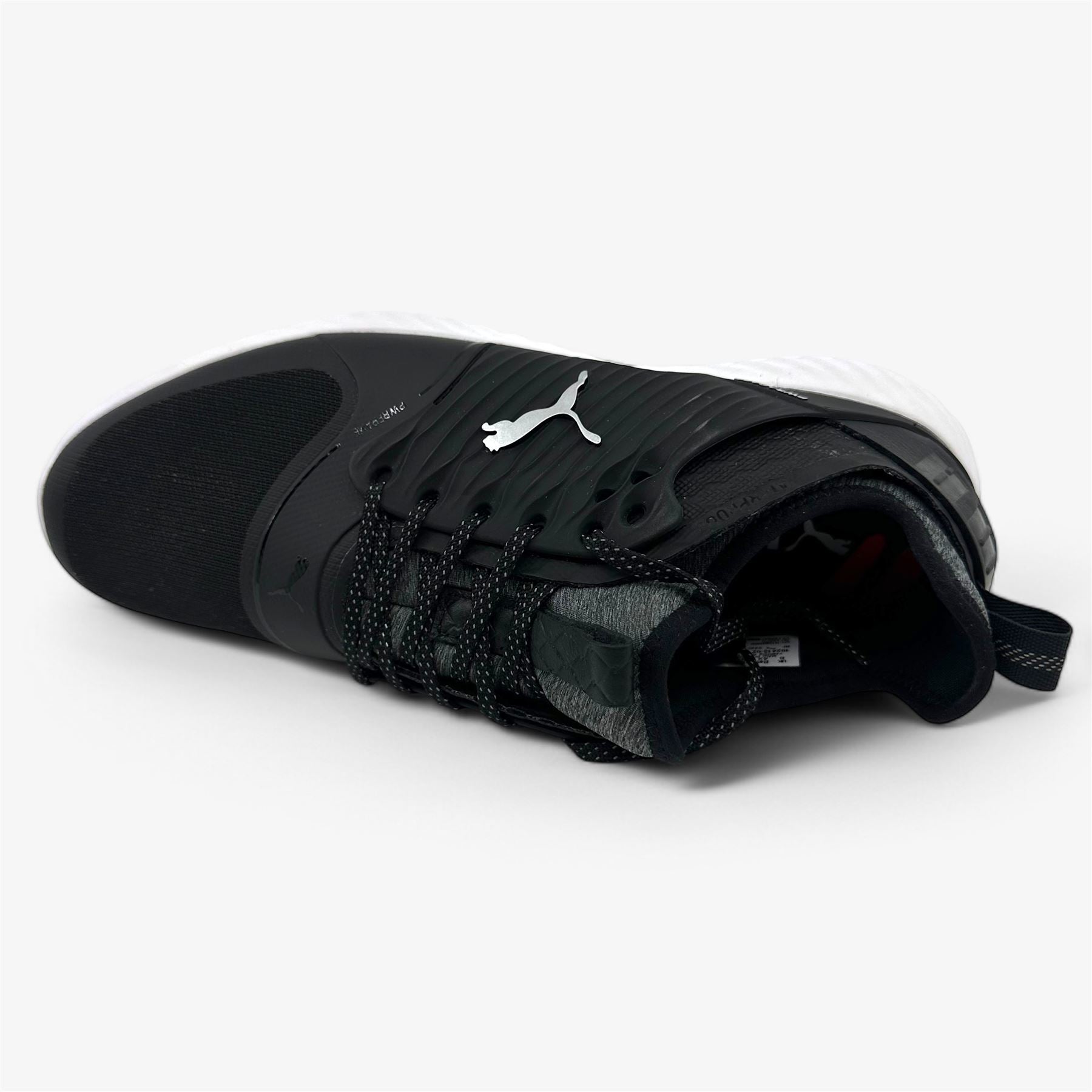 PUMA Ignite Pwradapt Caged Black Silver Mens Wide Waterproof Golf Shoes
