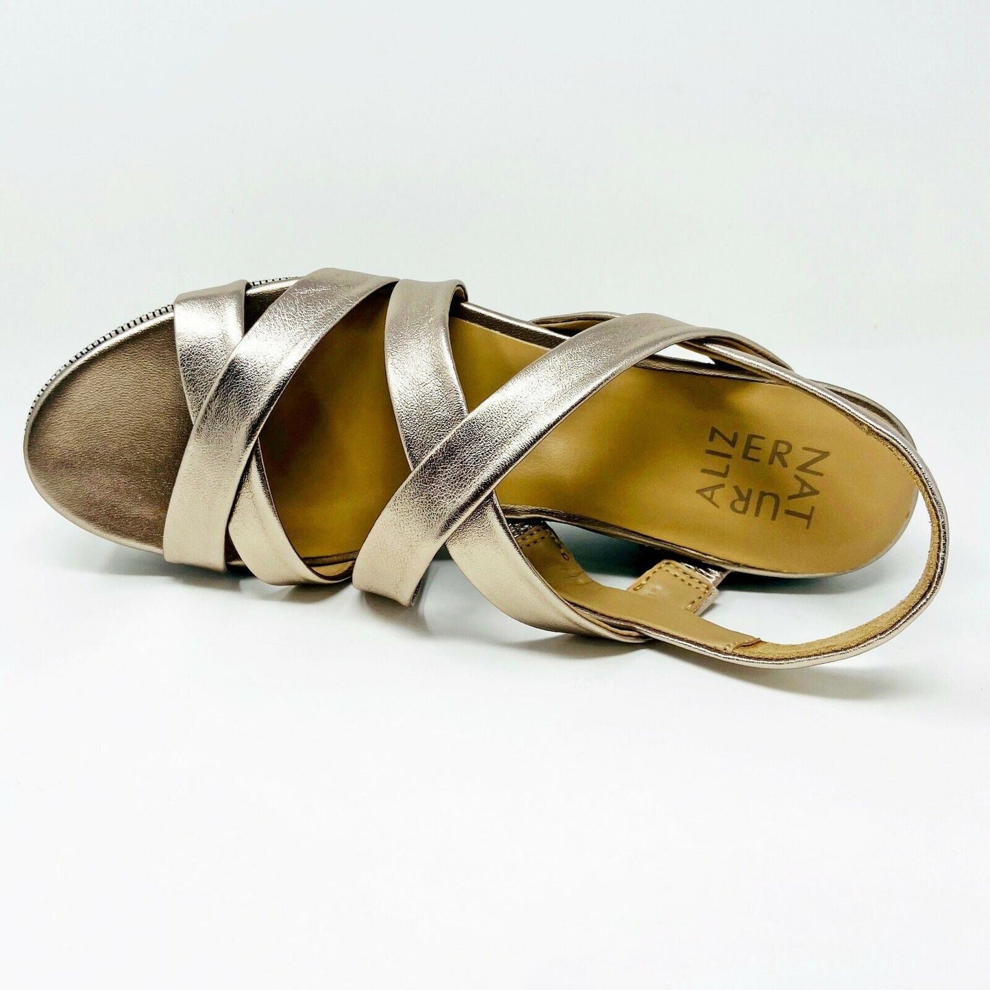 Naturalizer Unique Light Bronze Leather Womens Strap Wedge Sandals