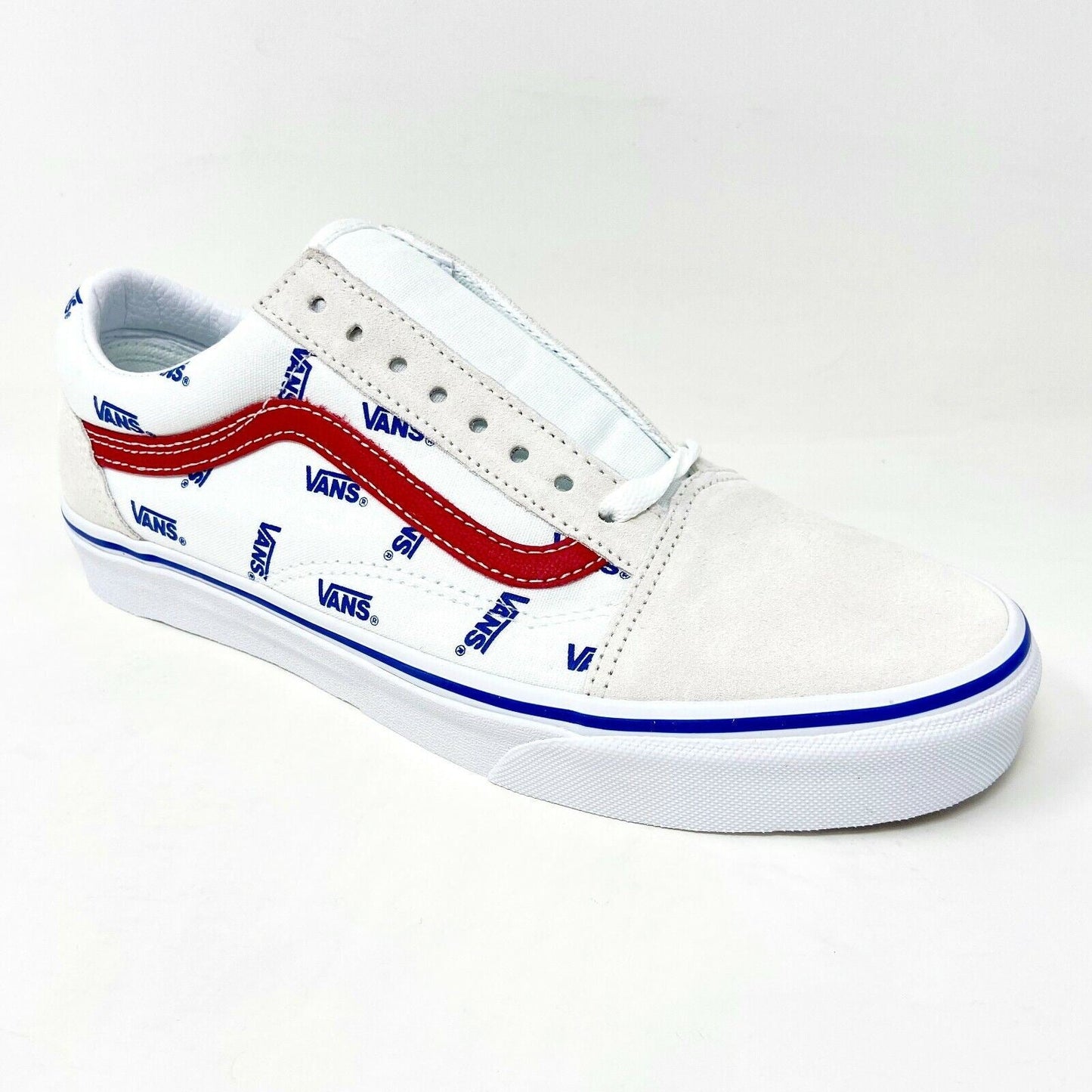 Vans Old Skool True White Red Mens Logo Suede Casual Shoes Sneakers