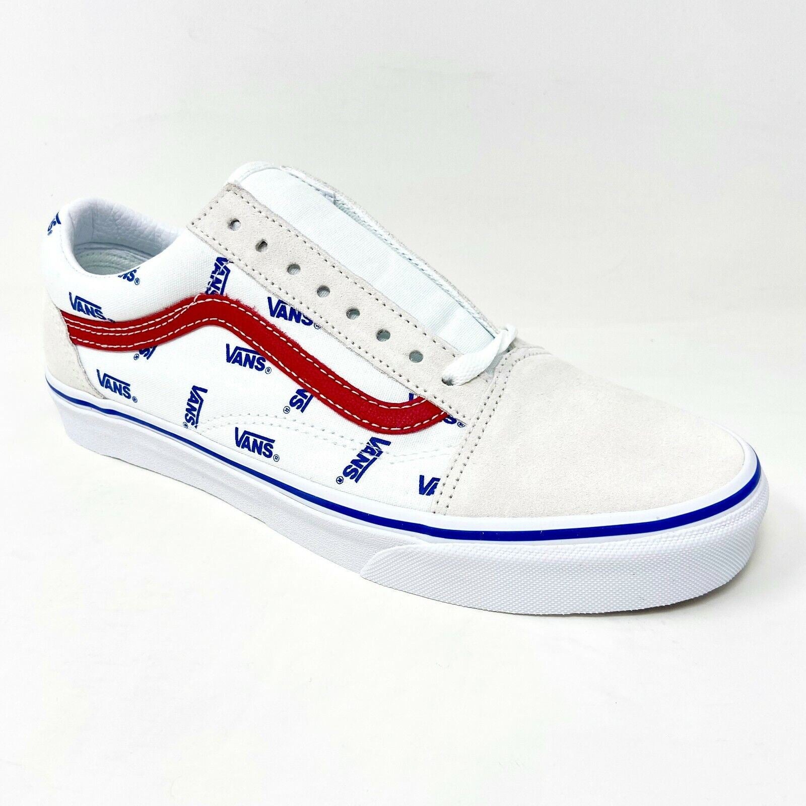 Vans Old Skool True White Red Mens Logo Suede Casual Shoes Sneakers
