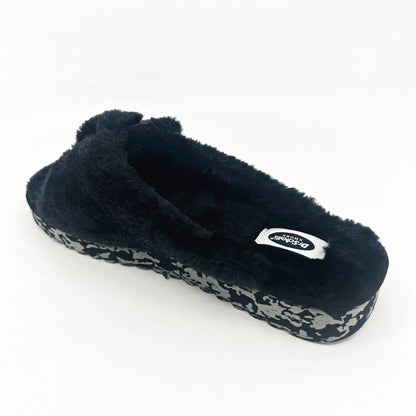 Dr Scholls Staycay OG Black Faux Fur Womens Slippers Open Toe Sandals