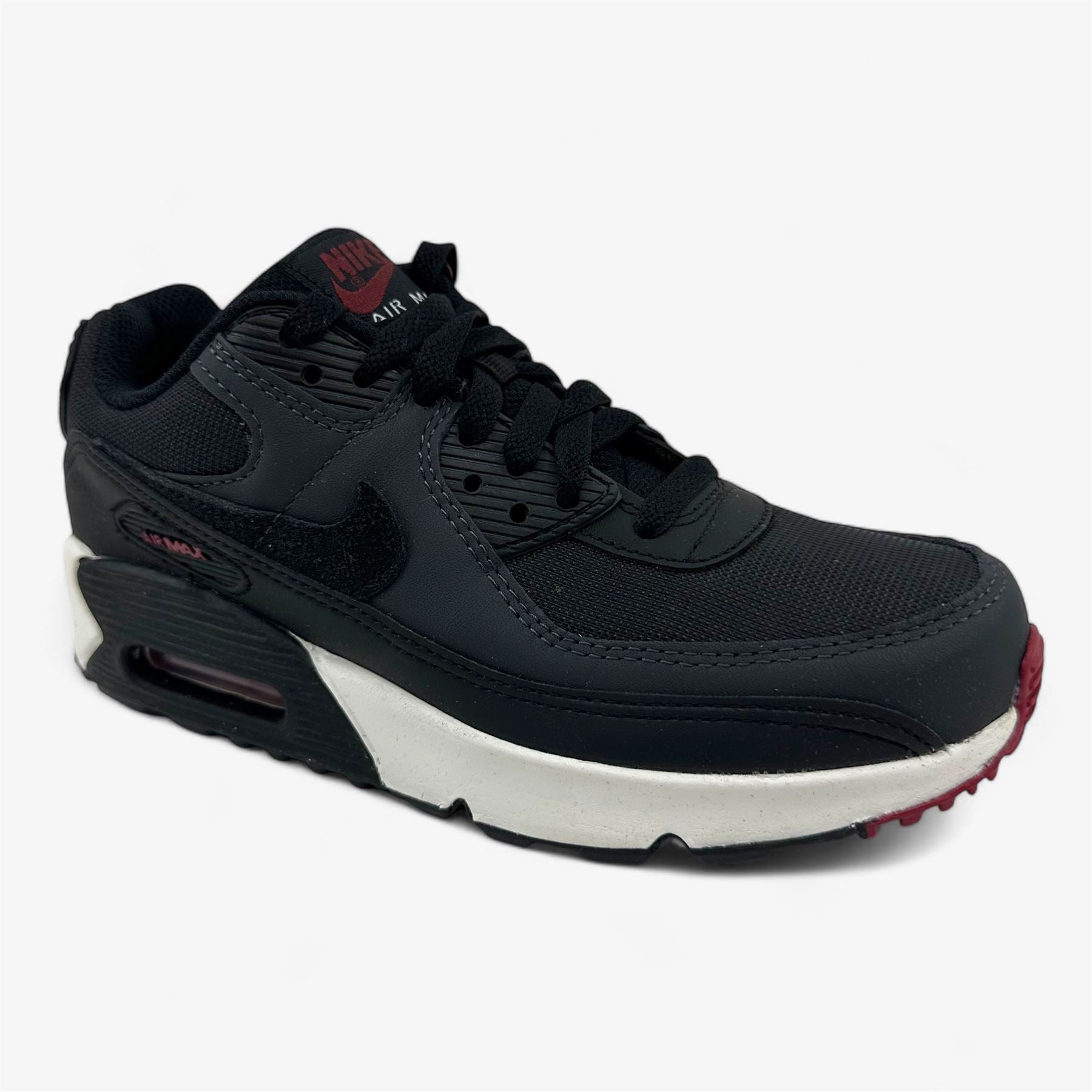 Nike Air Max 90 Leather GS Anthracite Black Team Red Kids Athletic Sneaker