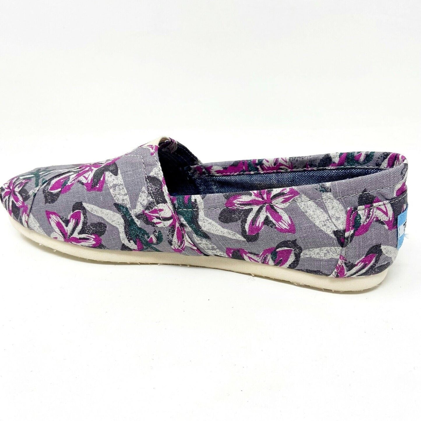 Toms Classics Grey Floral Womens Slip On Casual Canvas Flat Shoes