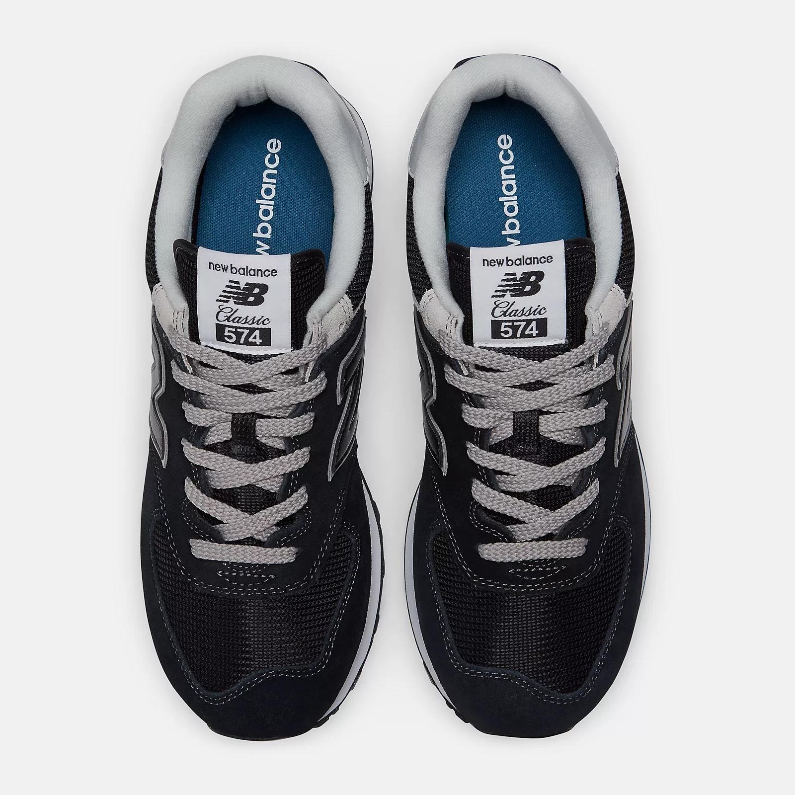 Women's Wide Fit New Balance ML574EVB Walking/Running Trainers - Exclusive - Black/White ENCAP