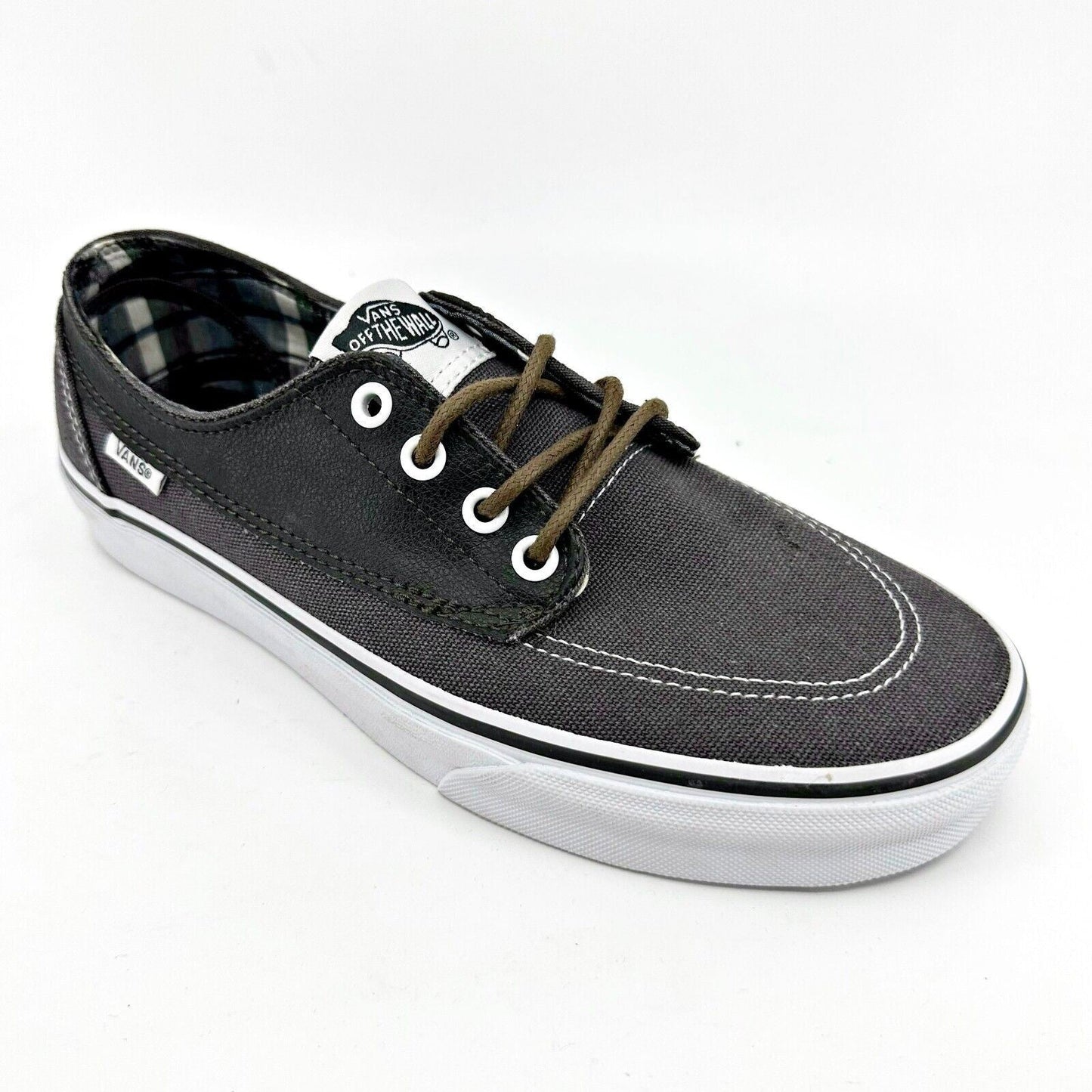 VANS Brigata (Leather Plaid) Asphalt Beluga Gray Womens Size 8 Casual Sneakers