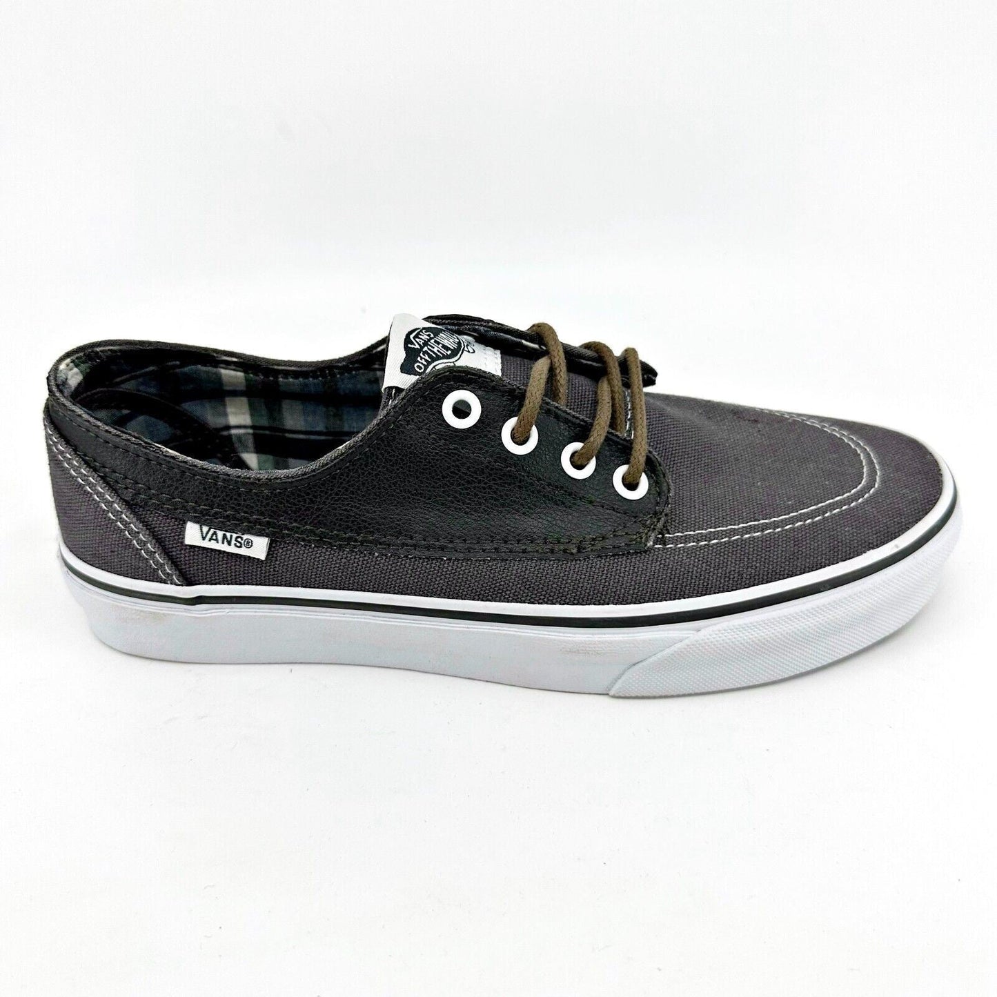 VANS Brigata (Leather Plaid) Asphalt Beluga Gray Womens Size 8 Casual Sneakers