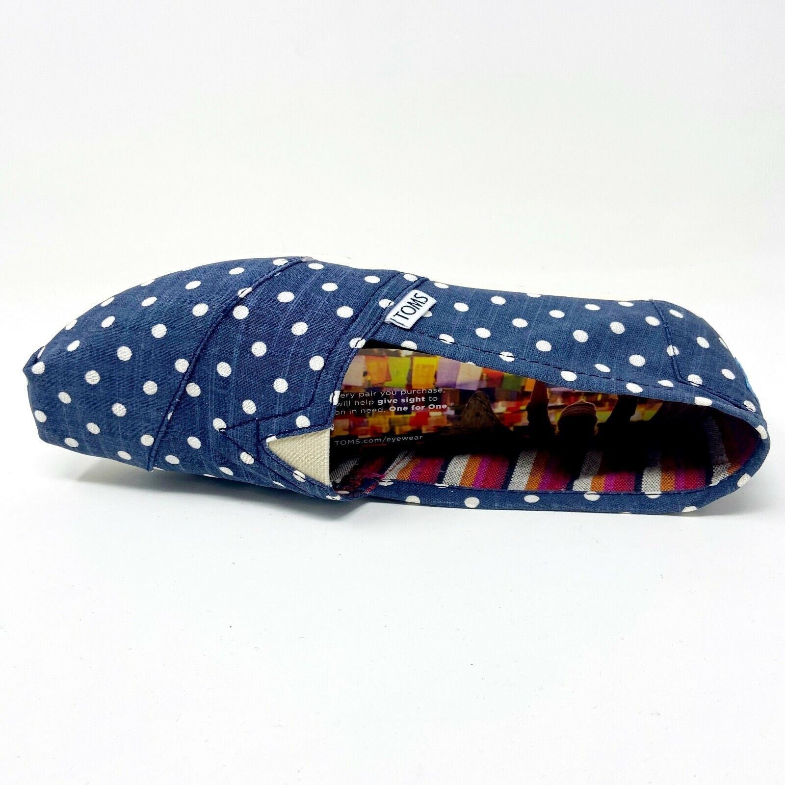 Toms Classics Navy Polka Dot Linen Womens Slip On Casual Canvas Flat Shoes