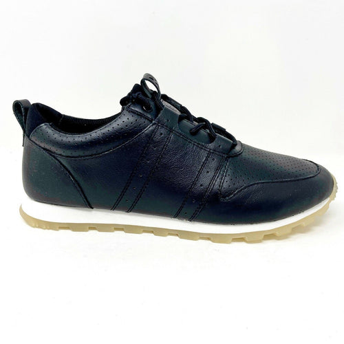 Clae Mills Black Perf Tumbled Leather Mens Casual Sneakers