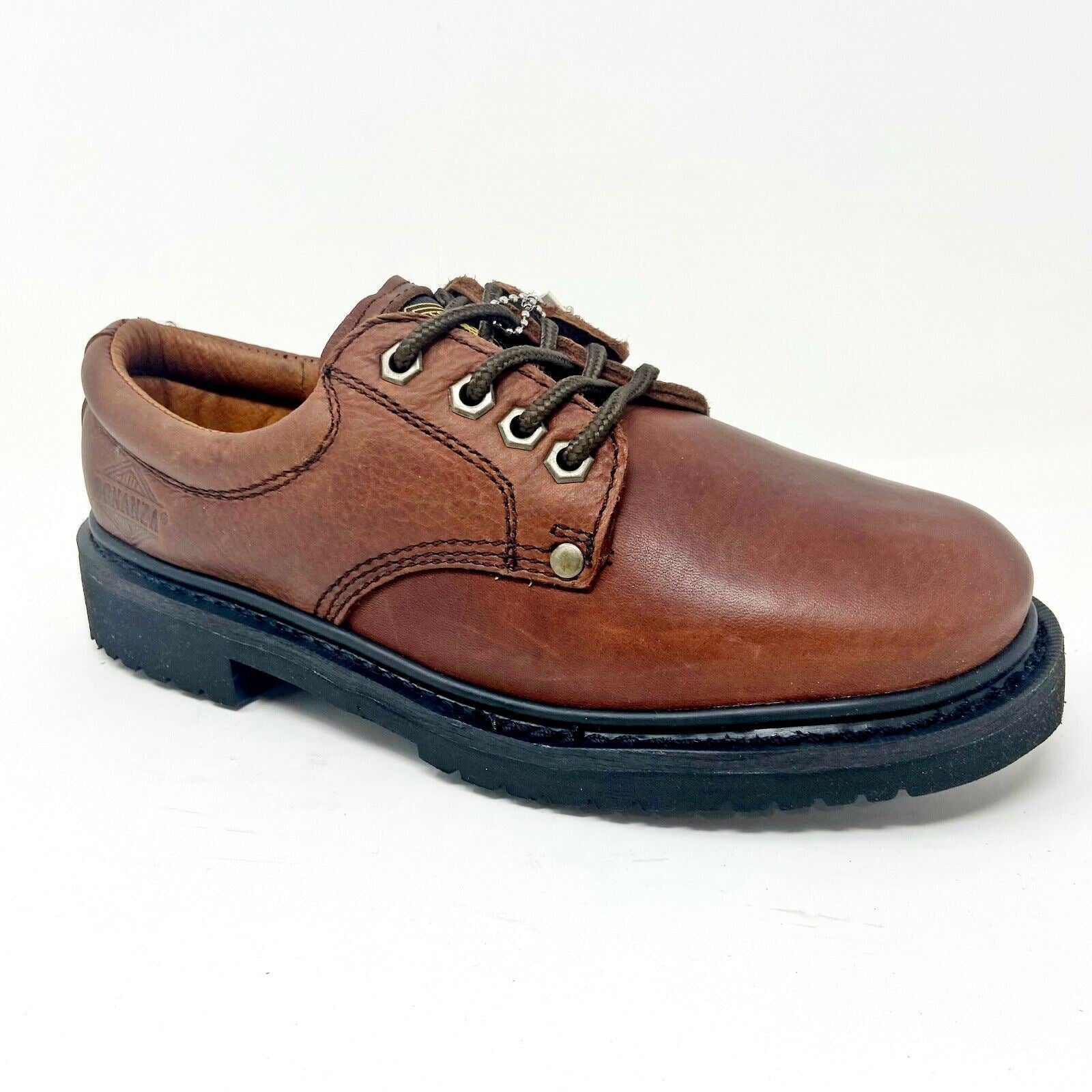 Bonanza Brown Black Leather Mens Slip Resistant Work Low Top Boots BA415