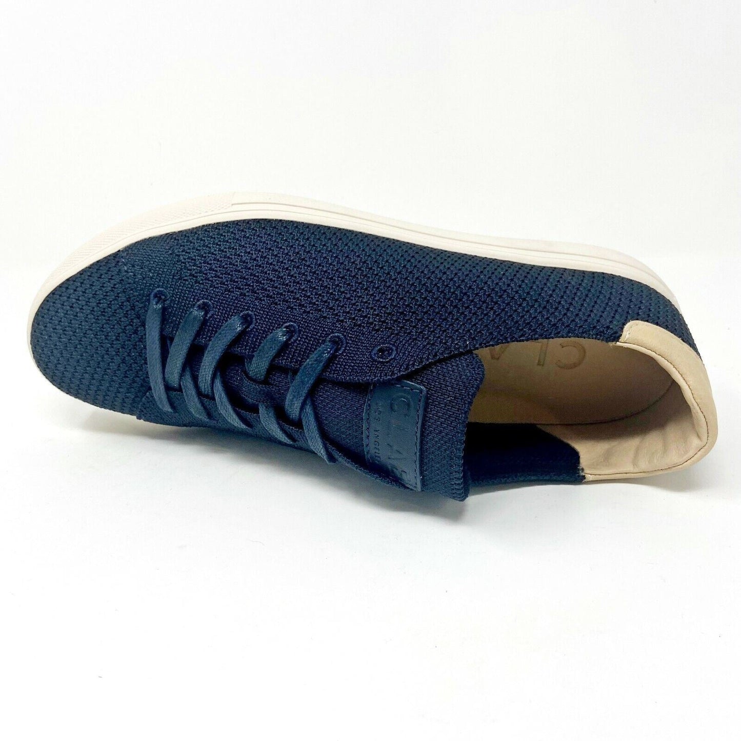 Clae Bradley Knit Deep Navy Knit Natural Leather Mens Premium Casual Sneakers