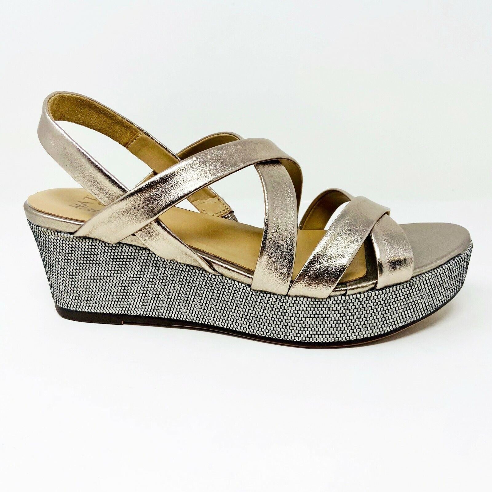 Naturalizer Unique Light Bronze Leather Womens Strap Wedge Sandals