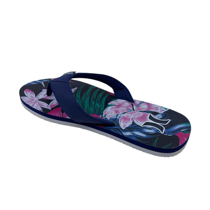 Hurley Logo Navy Floral Green Mens Sandal Pool Beach Flip Flop