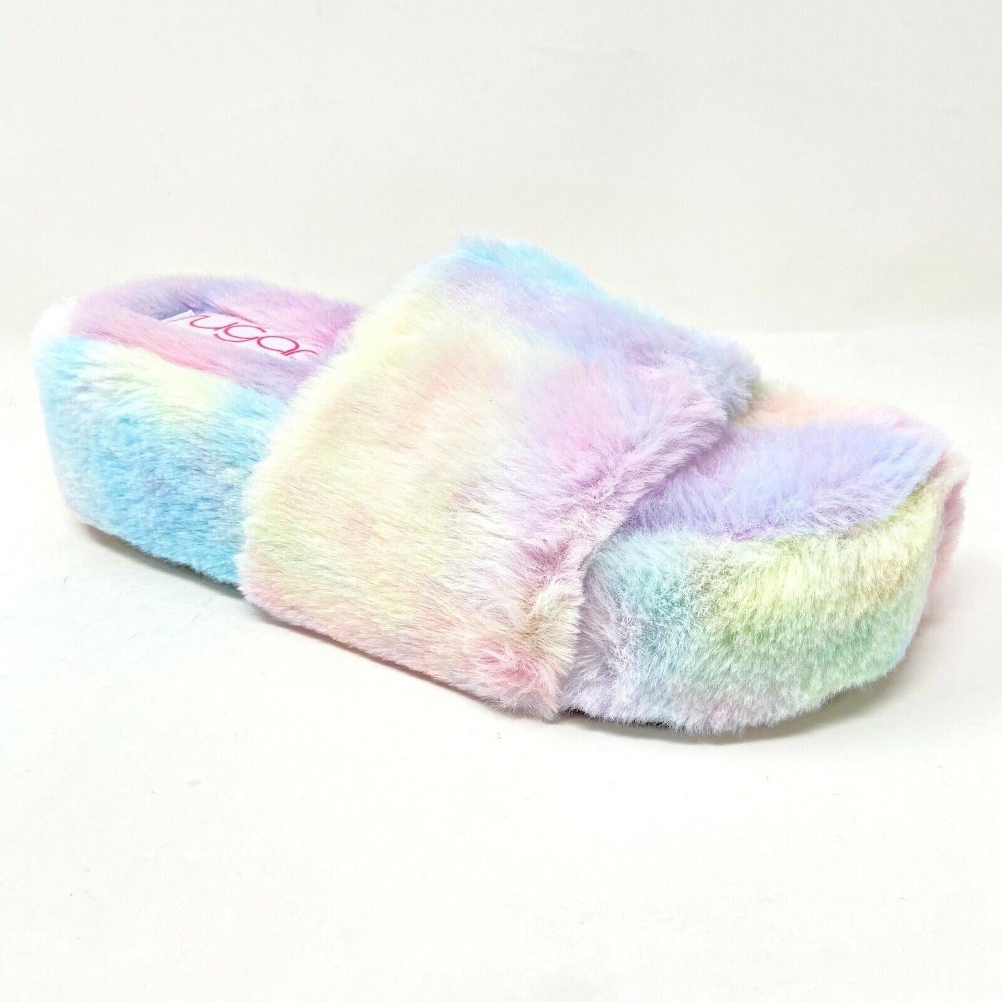 Sugar Wryde Tie Dye Platform Womens Fluffy Slip On Fur Warm Slipper Sandals