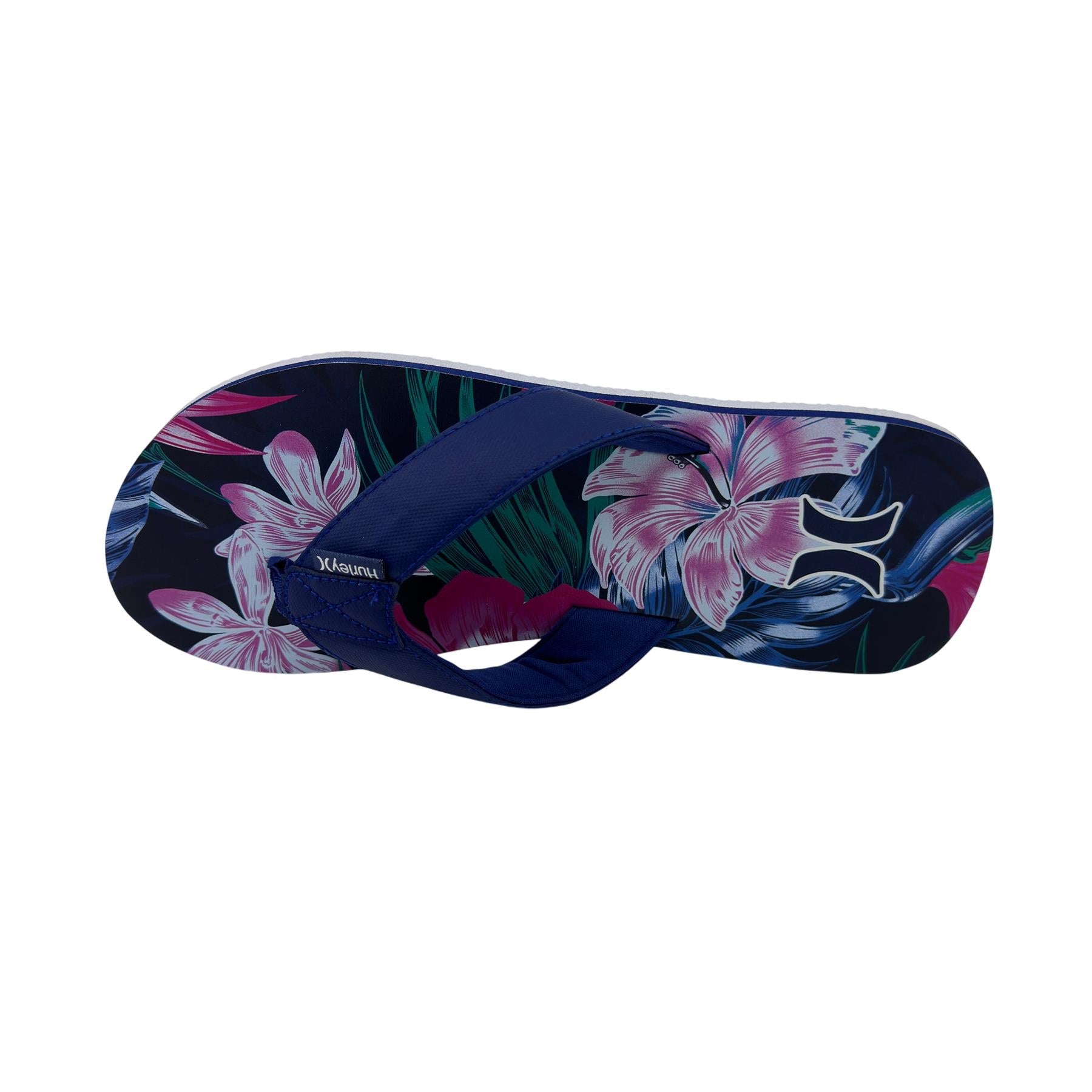 Hurley Logo Navy Floral Green Mens Sandal Pool Beach Flip Flop