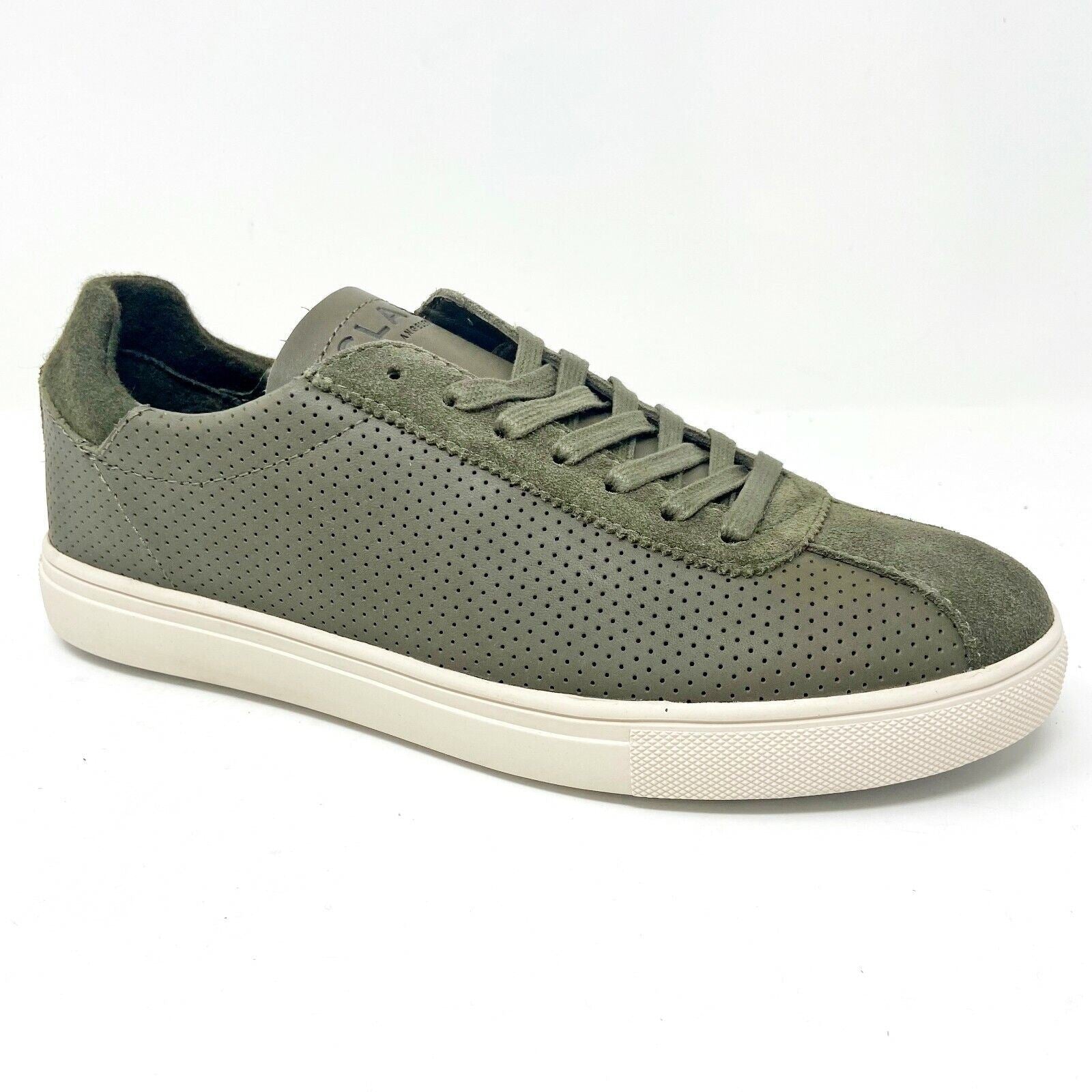 Clae Noah Olive Green Leather Mens Casual Sneakers