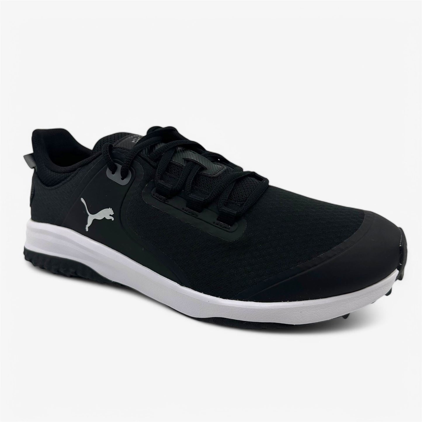 PUMA Fusion Grip Black Silver Quiet Shade Mens Extra Wide Spikeless Golf Shoes