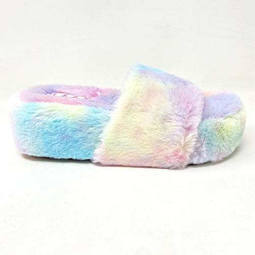 Sugar Wryde Tie Dye Platform Womens Fluffy Slip On Fur Warm Slipper Sandals