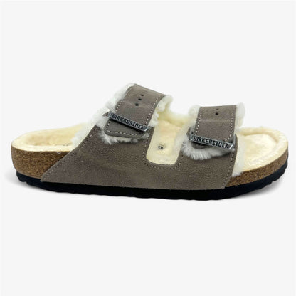 Birkenstock Arizona Shearling Stone Coin Womens Casual Soft Footbead Clog