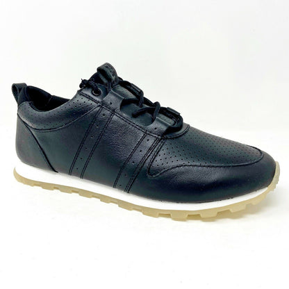 Clae Mills Black Perf Tumbled Leather Mens Casual Sneakers