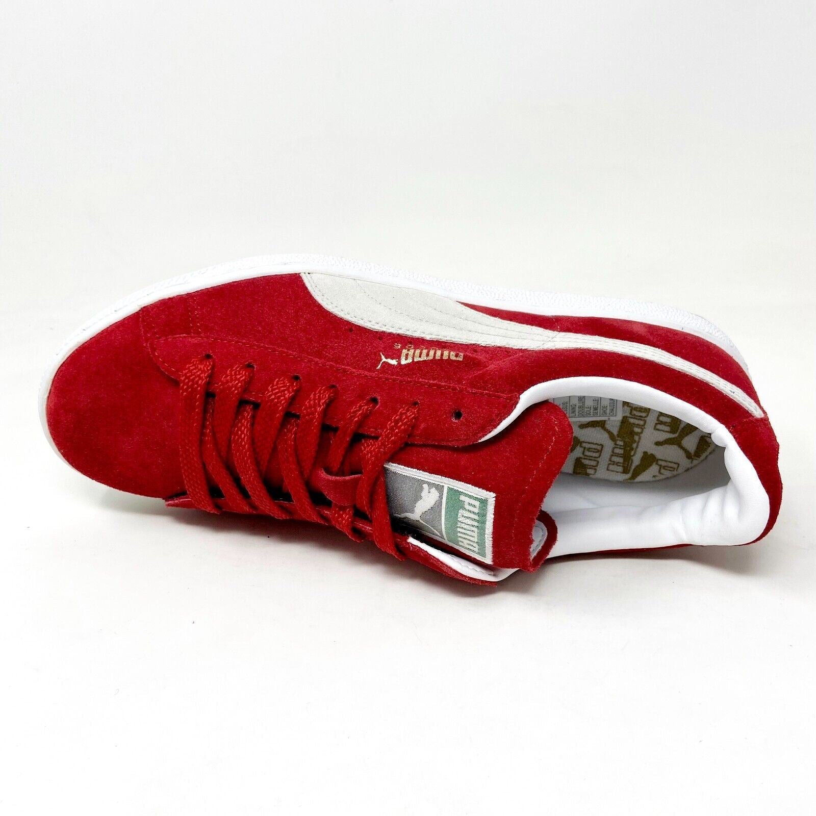 Puma Suede Classic Ribbon Red White Mens Casual Sneakers 181649 01