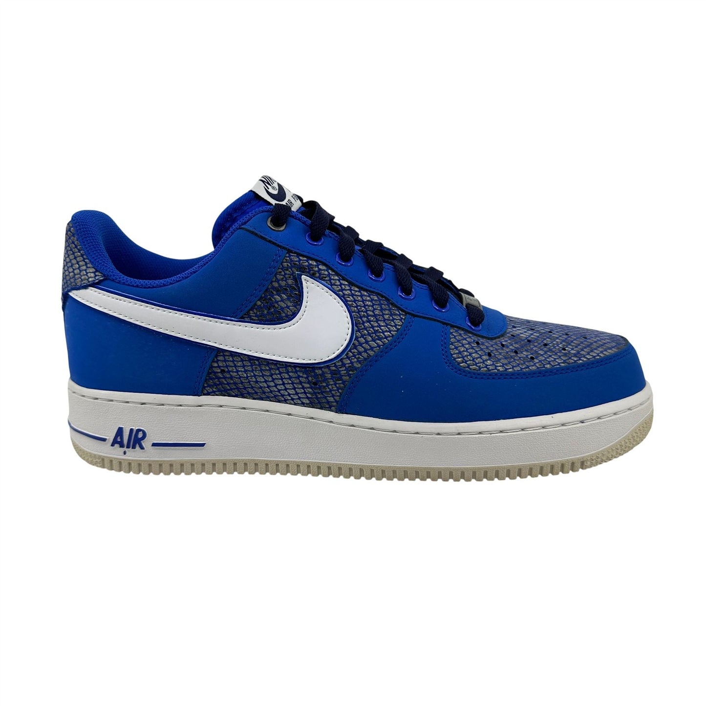 Nike Air Force 1 Game Royal Blue White Mens Athletic Snake Skin Sneaker