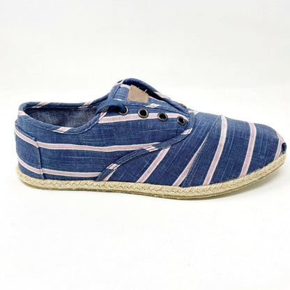Toms Cardones Navy Washed Stripe Rope Womens Size 9 Canvas Flat Shoes