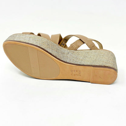 Naturalizer Unique Bamboo Tan Leather Womens Strappy Platform Wedge Sandals