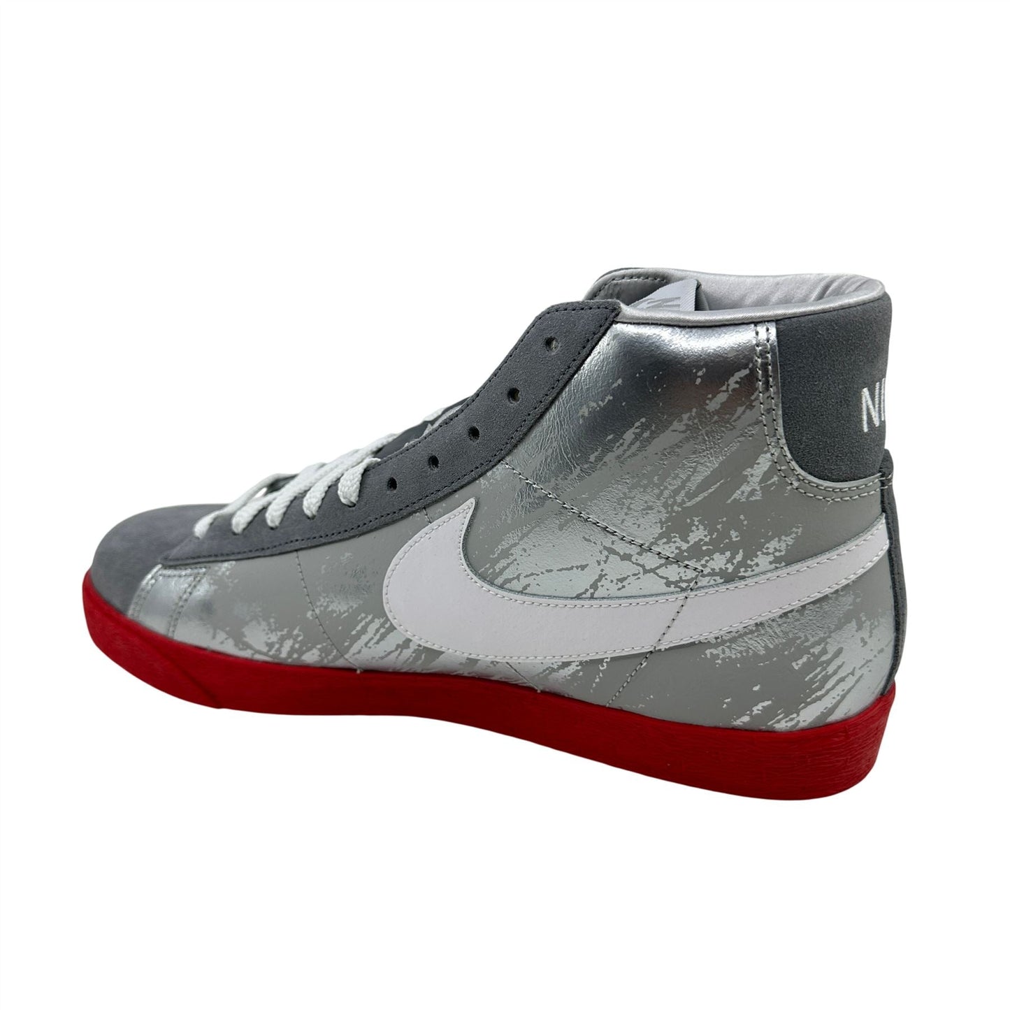 Nike Blazer High Metallic Silver Red Mens Athletic Sneaker