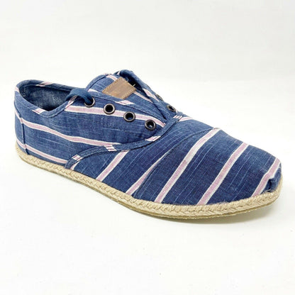 Toms Cardones Navy Washed Stripe Rope Womens Size 9 Canvas Flat Shoes