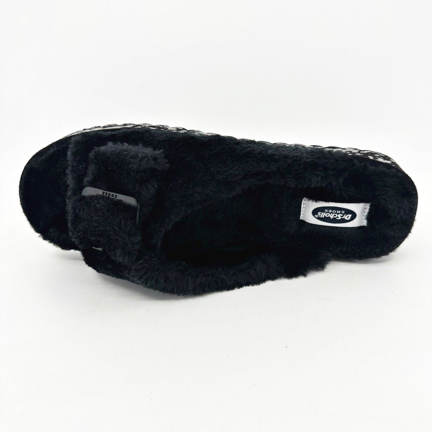 Dr Scholls Staycay OG Black Faux Fur Womens Slippers Open Toe Sandals