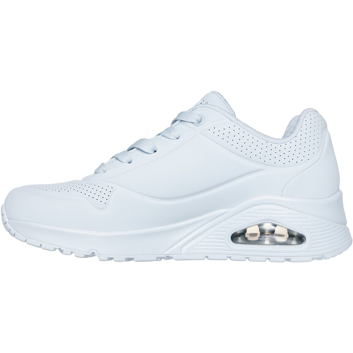 Women's Wide Fit Skechers 73690 Uno - Stand On Air Walking Street Wear Trainers - Light Denim